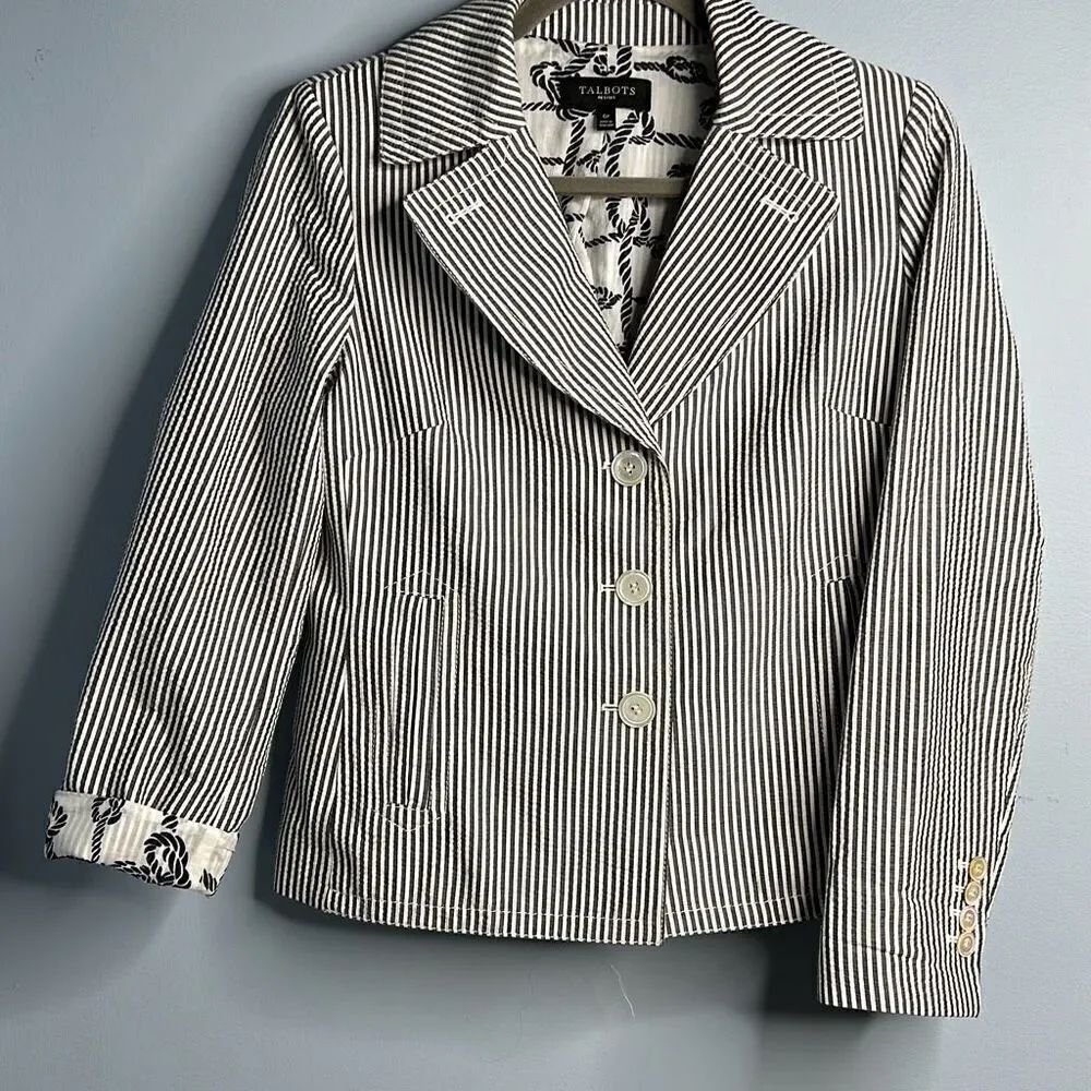 Talbots 6p Nautical Seersucker Stripped Suit Jacket Blazer